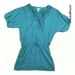 euc Green Boho Embroidered Beach Cover Up Size Medium